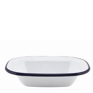 Enamel Oblong Pie Dish White and Blue 26cm