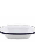 Enamel Oblong Pie Dish White and Blue 22cm