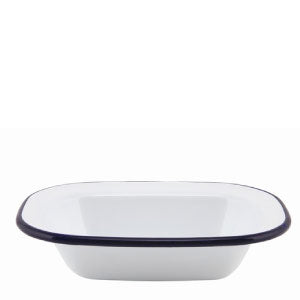 Enamel Rectangle Pie Dish White & Blue 16cm | Love Tiki