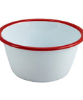 Enamel Round Deep Pie Dish White with Red Rim 12cm