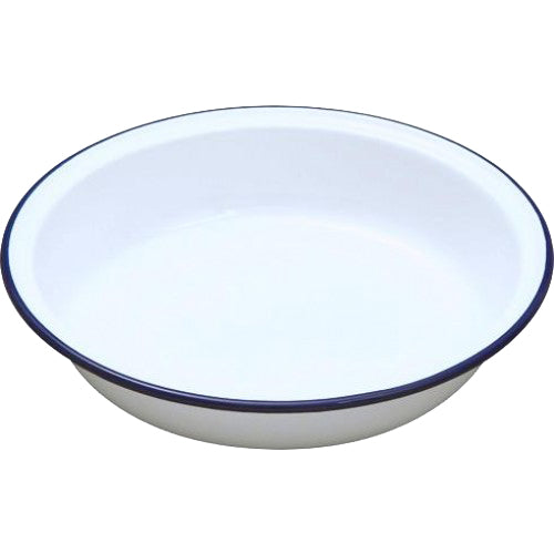 Enamel Round Pie Dish White and Blue 20cm