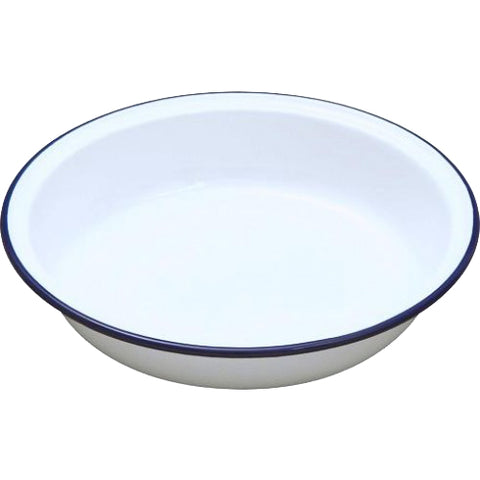 Enamel Round Pie Dish White and Blue 20cm