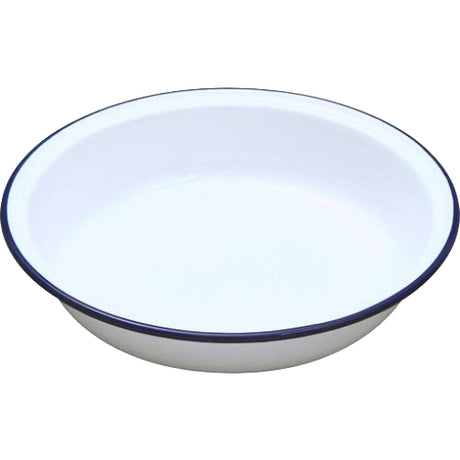 Enamel Round Pie Dish White and Blue 18cm