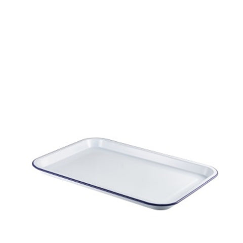 Enamel Serving Tray White with Blue Rim 38.2x26.4x2.2cm