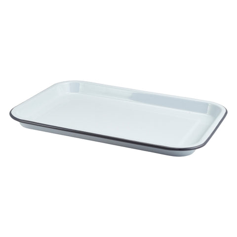 Enamel Serving Tray White With Grey Rim 33.5x23.5x2.2cm