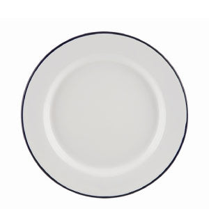 Enamel Wide Rim Plate White and Blue Rim 24cm