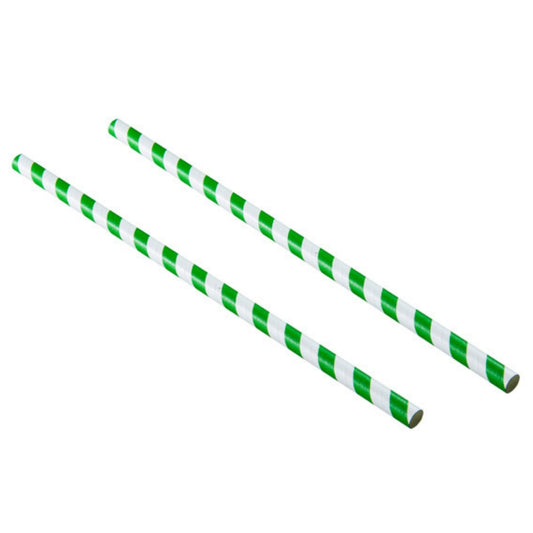 8" Green & White Stripe Paper Straws 250pk