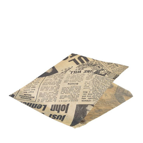 Greaseproof Paper Bags Brown Newspaper Print 17.5 x 17.5cm