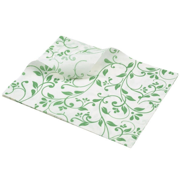 Greaseproof Paper Green Floral Print 25 x 20cm 1000pk