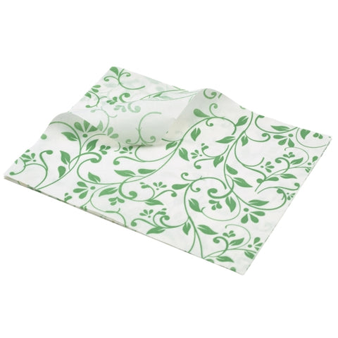 Greaseproof Paper Green Floral Print 25 x 20cm 1000pk