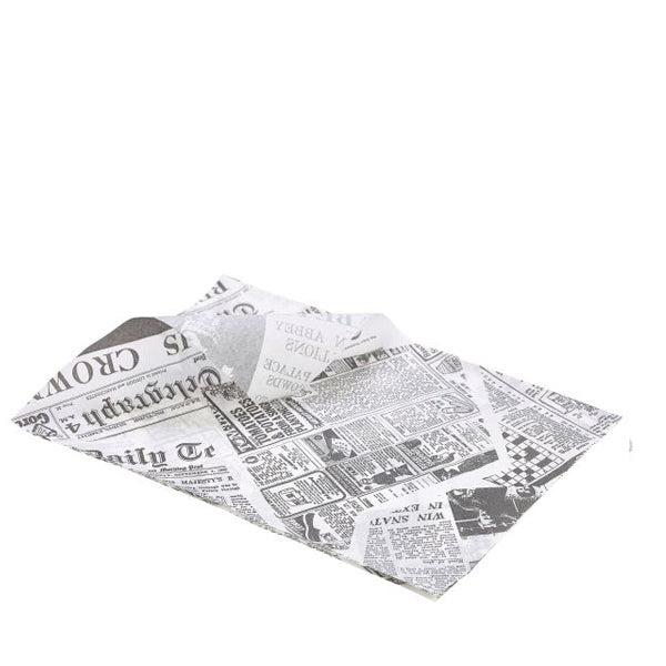 Greaseproof Paper White Newspaper Print 25 x 35cm 1000pk
