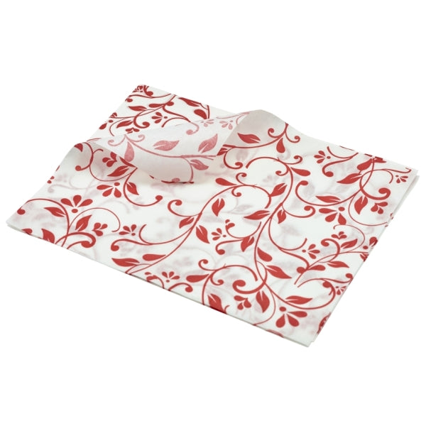Greaseproof Paper Red Floral Print 25 x 20cm 1000pk
