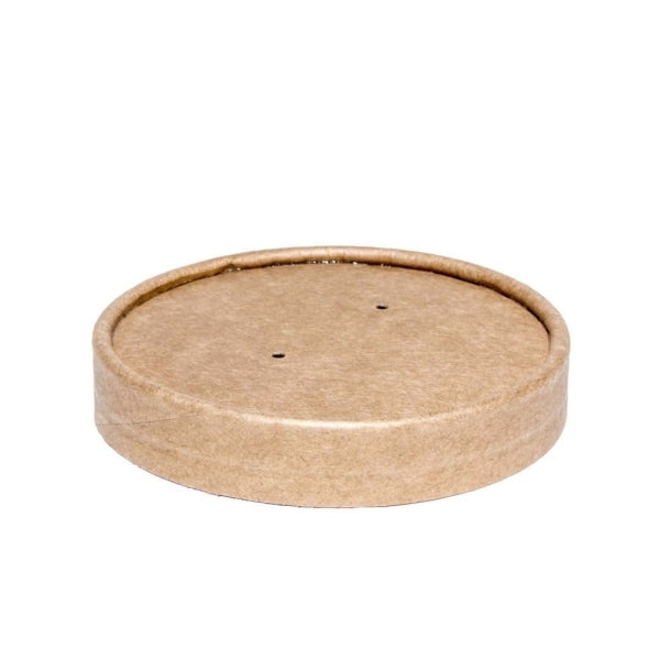 Small Kraft Vented Paper Lid For Soup Containers - Fits 8oz, 12oz & 16oz