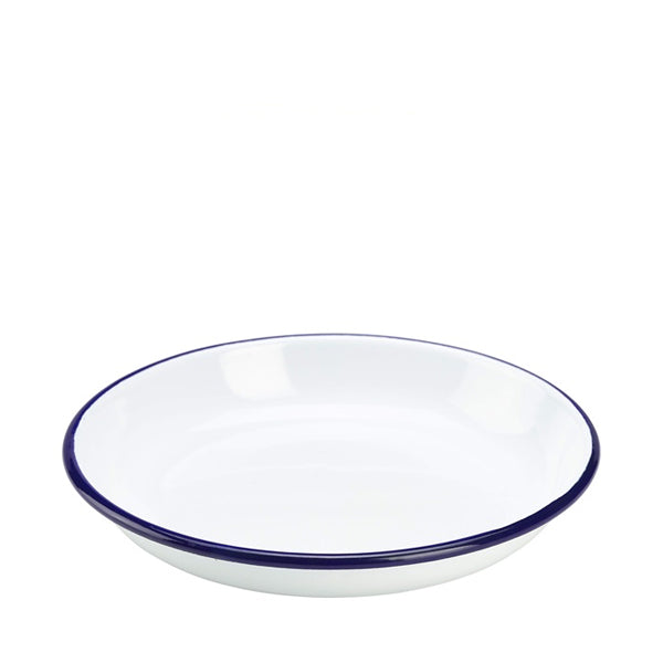 Enamel Pasta/Rice Plate White with Blue Rim 20cm