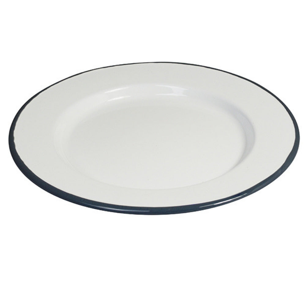 Enamel Wide Rim Plate White with Grey Rim 20cm