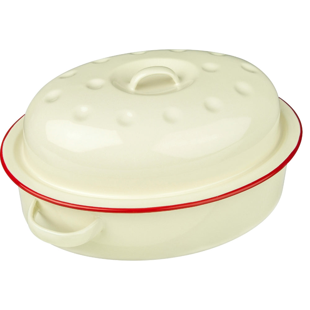 Enamel Oval Roaster Cream and Red 26cm