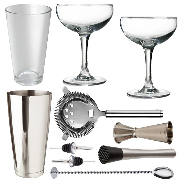 10 Piece Love Tiki Cocktail Set With Cocktail Coupe Glasses In Presentation Box